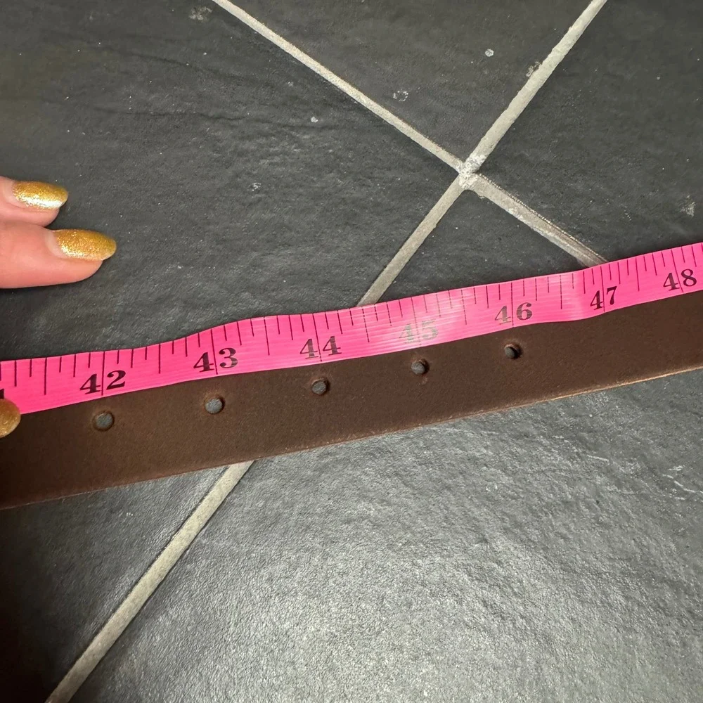 Vintage C&A Accessoires Brown Cow‎ Split Leather Belt XL Brass Buckle Western